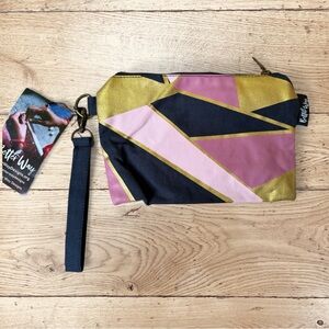 Geometric Wristlet Pouch in Pink, Navy & Gold